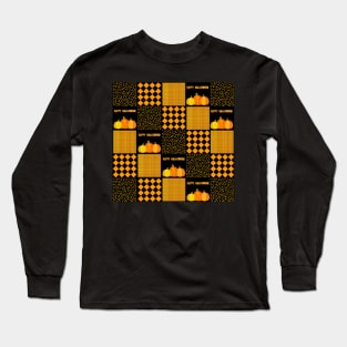 Pumpkin Halloween Patchwork Pattern Long Sleeve T-Shirt